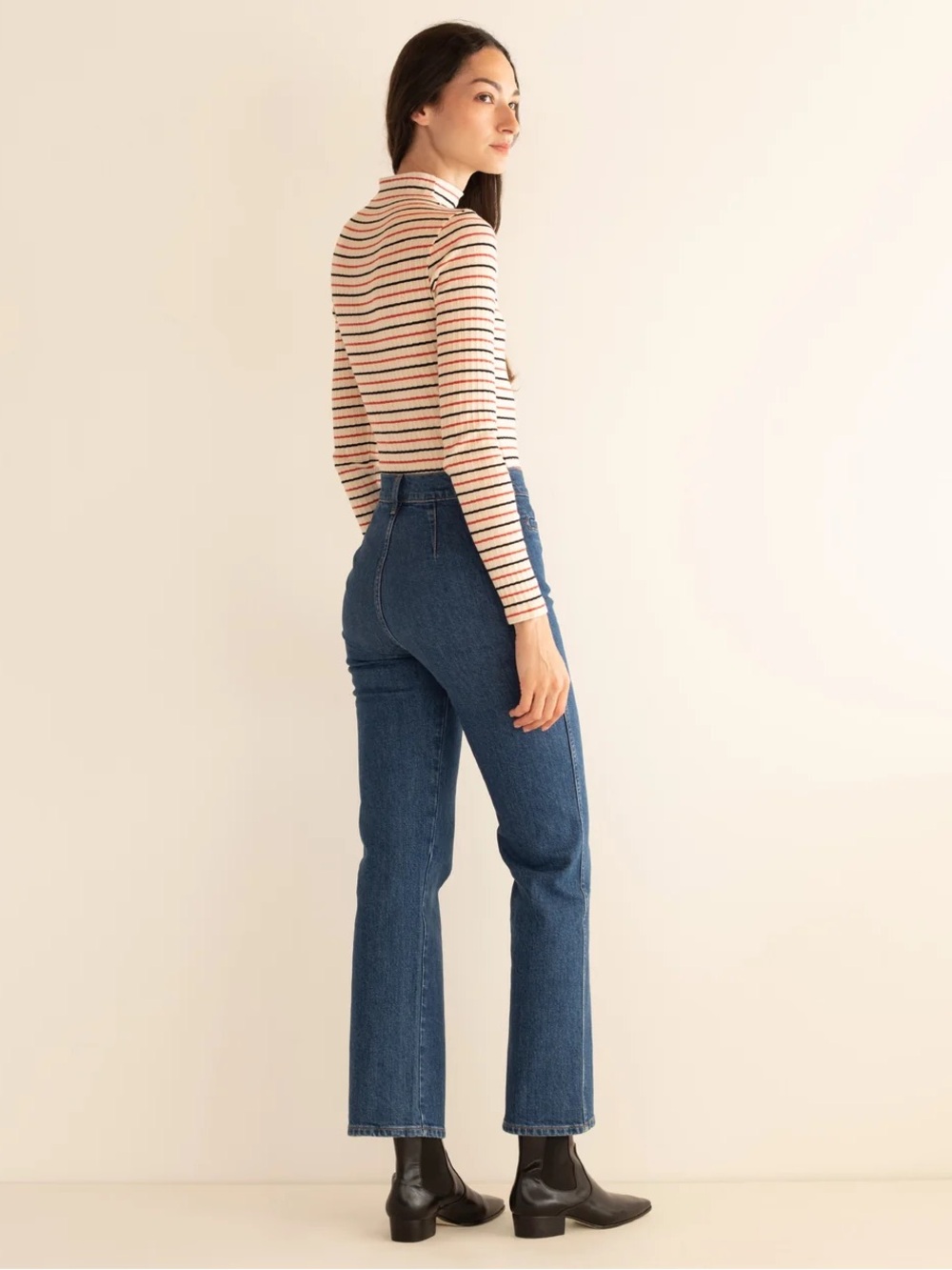 NWT DÔEN Long Sleeve, Light, Striped Ribbed Mock Neck - Picture 3 of 6